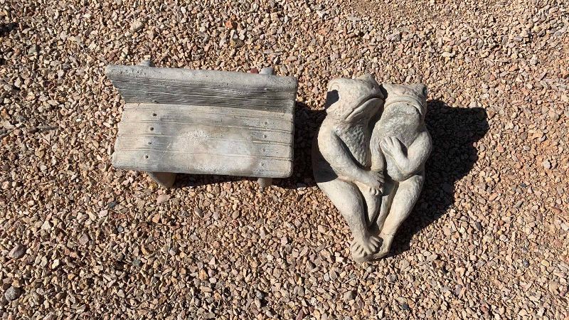 Photo 1 of CEMENT FROG COUPLE ON A BENCH 14” TALL