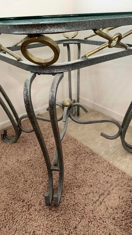 Photo 1 of METAL END TABLE WITH BEVELED GLASS TOP 26” X 26” H 22”
