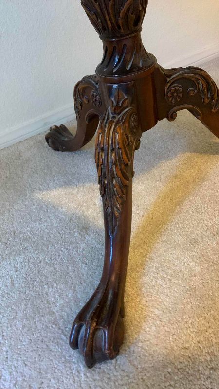Photo 1 of ANTIQUE MAHOGANY PIE CRUST TEA TABLE CARVED LEGS AND CLAW FEET 30” DIAMETER 28” TALL