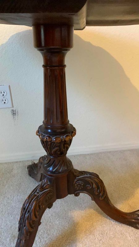 Photo 1 of ANTIQUE MAHOGANY PIE CRUST TEA TABLE CARVED LEGS AND CLAW FEET 30” DIAMETER 28” TALL