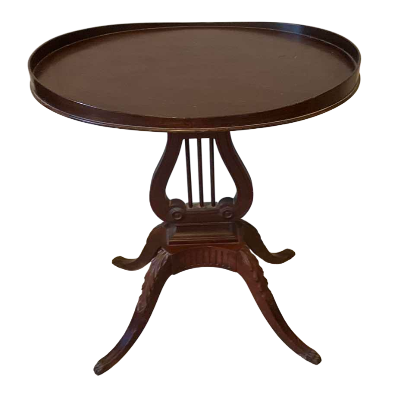 Photo 1 of ANTIQUE MERSMAN LYRE/HARP BASE OCCASIONAL CLAW FEET TABLE 24” X 18” H 27”