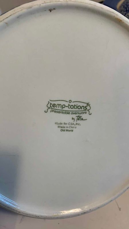 Photo 1 of 2 TEMPTATIONS OLD WORLD BLUE FLORAL COVERED CASSEROLES WITH RACKS AND A LARGE BOWL