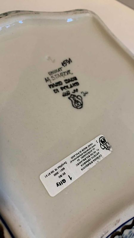 Photo 1 of 4 CERAMIKA ARTYSTYCZNA BAKING BOWL, PIE BOWL, AND 2 SAUCERS MADE IN POLAND