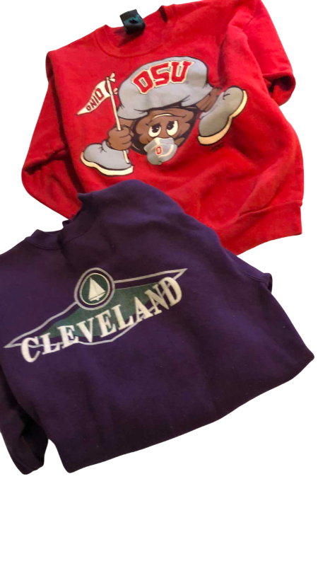 Photo 1 of VINTAGE OHIO STATE FOOTBALL SWEATSHIRT SIZE L AND A CLEVELAND SWEATSHIRT