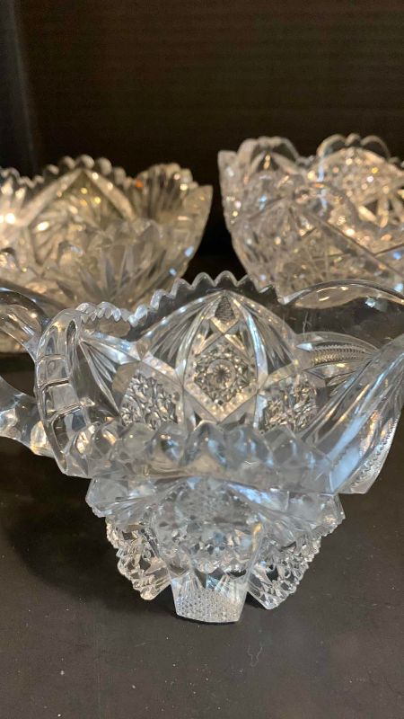 Photo 1 of 5 VINTAGE BRILLIANT CUT CRYSTAL SERVICE BOWLS