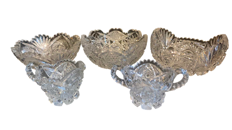 Photo 1 of 5 VINTAGE BRILLIANT CUT CRYSTAL SERVICE BOWLS