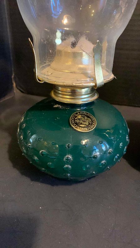 Photo 1 of 3 VINTAGE LAMPLIGHT FARMS EMERALD GREEN HOBNOB BASE OIL LAMPS