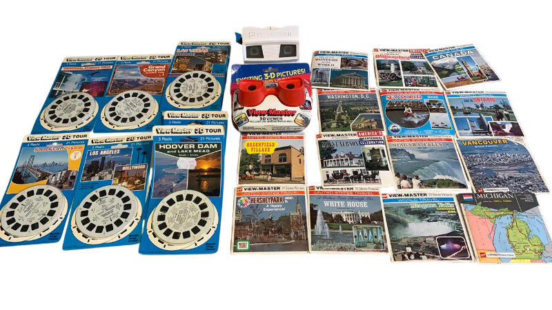 Photo 1 of 2 VINTAGE VIEW-MASTER 3-D VIEWERS AND 22 PACKETS OF REELS