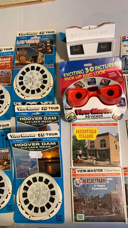 Photo 1 of 2 VINTAGE VIEW-MASTER 3-D VIEWERS AND 22 PACKETS OF REELS