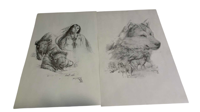 Photo 1 of 2 VINTAGE ORIGINAL PENCIL DRAWINGS BY MARY SELFRIDGE