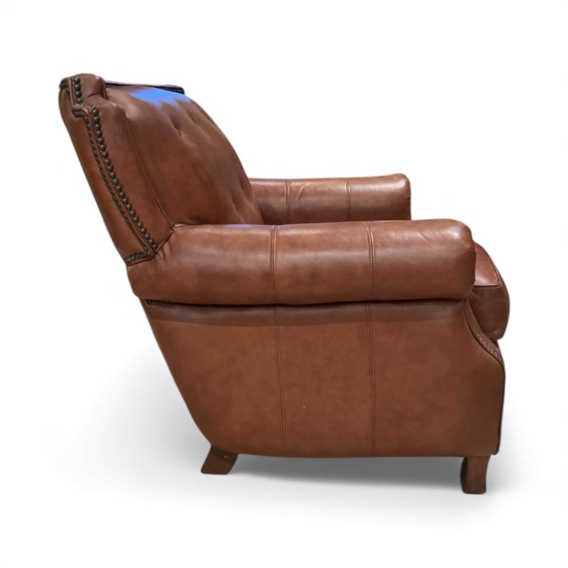 Photo 1 of BROWN LEATHER WINGBACK ACCENT CHAIR WITH NAILHEAD TRIM 33.5”H OF CHAIR BACK AND 34”W