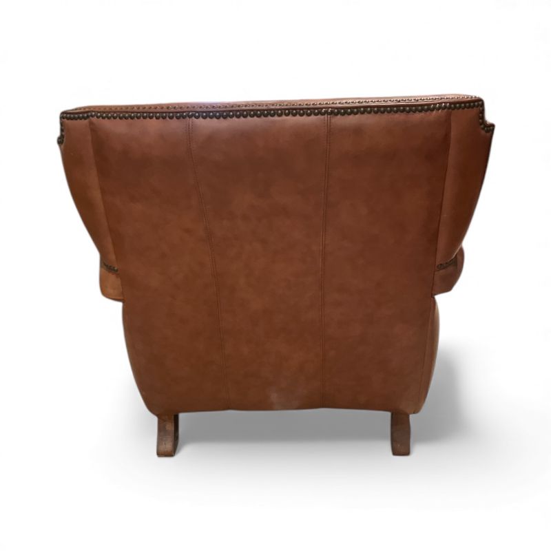 Photo 1 of BROWN LEATHER WINGBACK ACCENT CHAIR WITH NAILHEAD TRIM 33.5”H OF CHAIR BACK AND 34”W