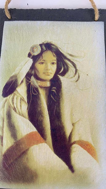 Photo 1 of 2 AMERICAN INDIAN INSPIRED PRINTS ON STONE BACKGROUNDS 11” X 8”