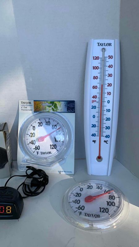 Photo 1 of 2 CLOCKS AND 3 THERMOMETERS