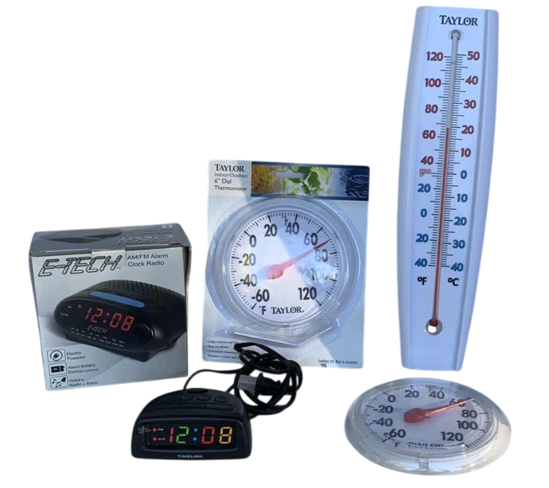 Photo 1 of 2 CLOCKS AND 3 THERMOMETERS
