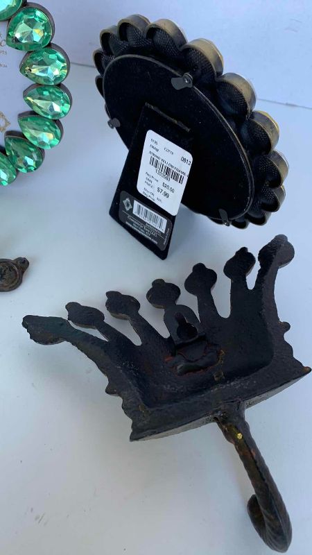 Photo 1 of 2 BRASS WALL HOOKS AND 2 BEJEWELED PICTURE FRAMES
