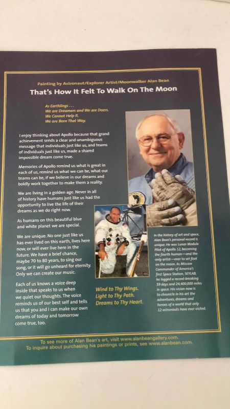 Photo 1 of “THAT’S HOW IT FELT TO WALK ON THE MOON” PRINT SIGNED BY APOLLO 12 ASTRONAUT ALAN BEAN 11” X 14”