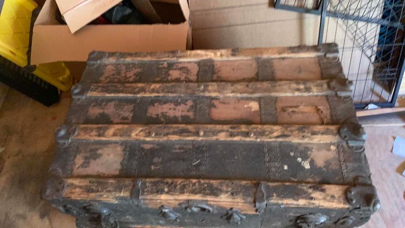 Photo 1 of ANTIQUE WOOD TRUNK
