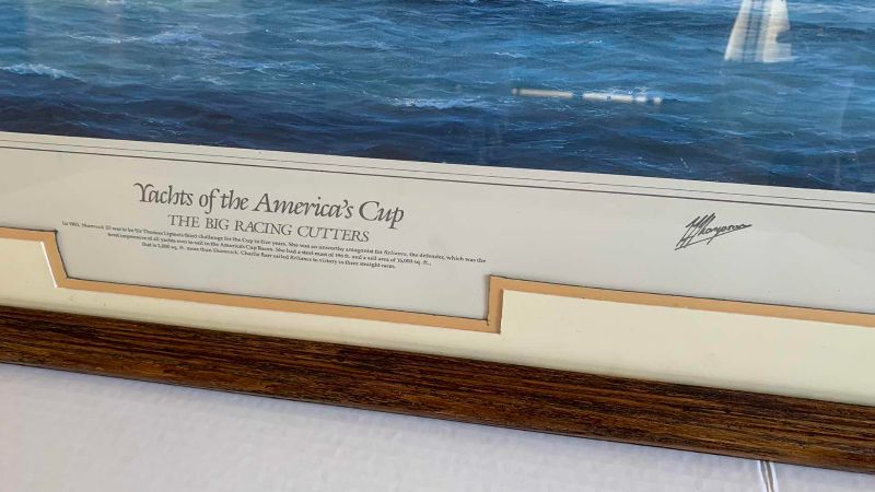 Photo 1 of “YACHTS OF THE AMERICA’S CUP: THE BIG RACING CUTTERS” SIGNED PRINT 31” X 25”’