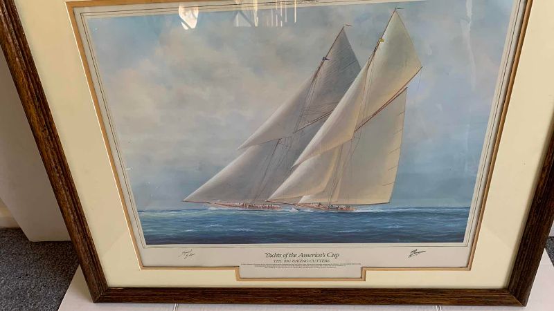 Photo 1 of “YACHTS OF THE AMERICA’S CUP: THE BIG RACING CUTTERS” SIGNED PRINT 31” X 25”’