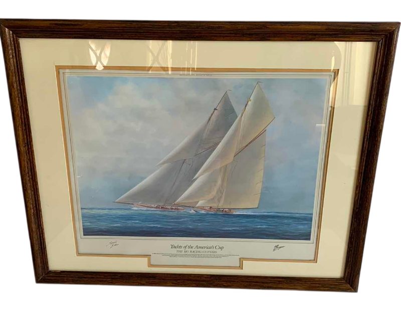 Photo 1 of “YACHTS OF THE AMERICA’S CUP: THE BIG RACING CUTTERS” SIGNED PRINT 31” X 25”’