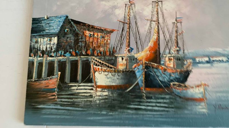 Photo 1 of SEASIDE BOATS MOORING ARTWORK OIL ONE IS SIGNED BY ARTIST