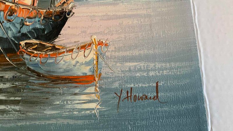Photo 1 of SEASIDE BOATS MOORING ARTWORK OIL ONE IS SIGNED BY ARTIST