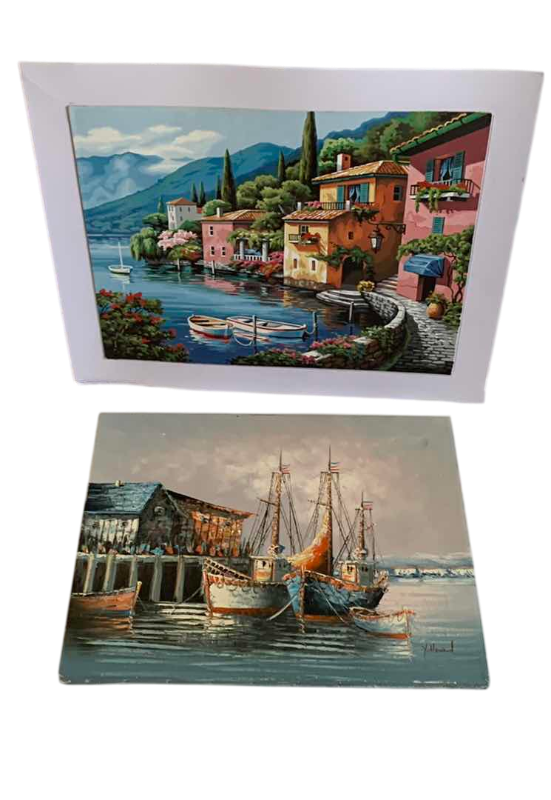 Photo 1 of SEASIDE BOATS MOORING ARTWORK OIL ONE IS SIGNED BY ARTIST
