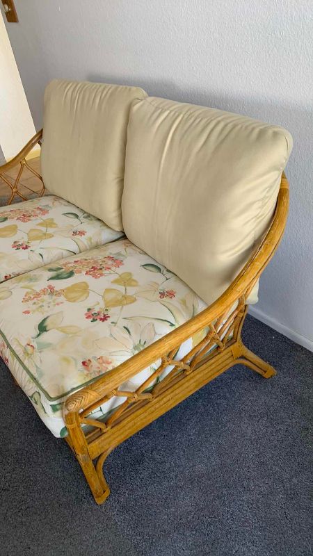 Photo 1 of RATTAN LOVE SEAT WITH CUSHIONS