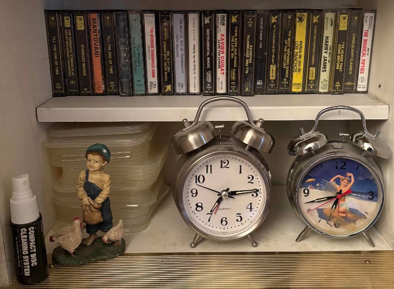 Photo 1 of CASSETTE TAPES, ALARM CLOCKS (2), CD/DVD CASES