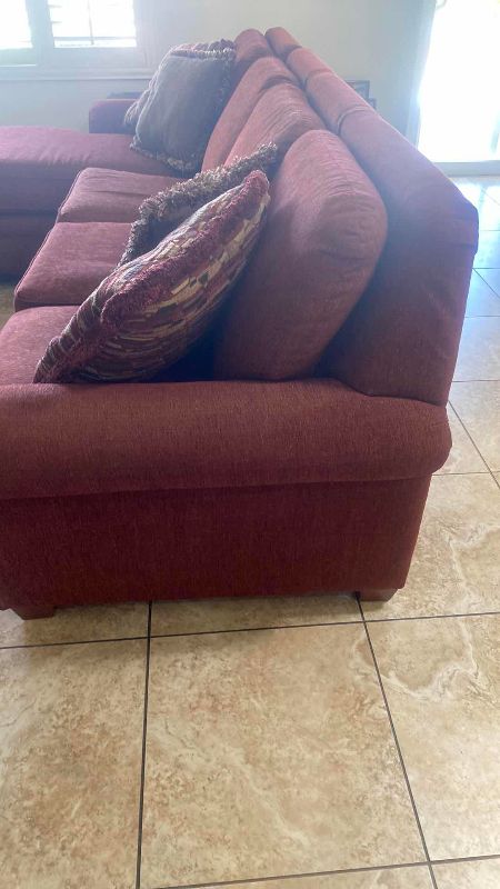 Photo 1 of LA-Z-BOY SLEEPER SOFA, BURGUNDY FABRIC WITH CHAISE LOUNGE 103"