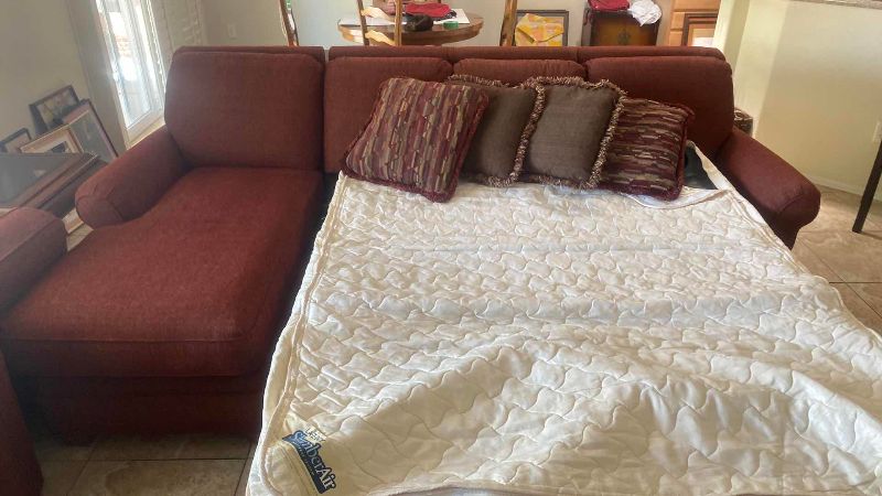 Photo 1 of LA-Z-BOY SLEEPER SOFA, BURGUNDY FABRIC WITH CHAISE LOUNGE 103"