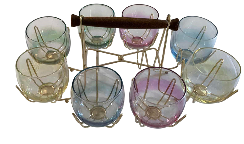 Photo 1 of VINTAGE FEDERAL GLASS “OVER THE RAINBOW” ROLY-POLY BAR SET