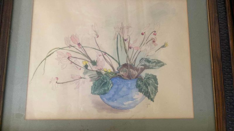 Photo 1 of FRAMED VINTAGE FLORAL SIGNED ARTWORK 20” X 16 1/2”
