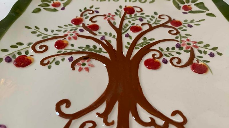 Photo 1 of AVIV JUDACIA ROSH HASHANAH HONEY PLATE APPLE TREE OF LIFE SHANA TOVAH WITH HONEY BOWL DISH AND HONEY DIPPER