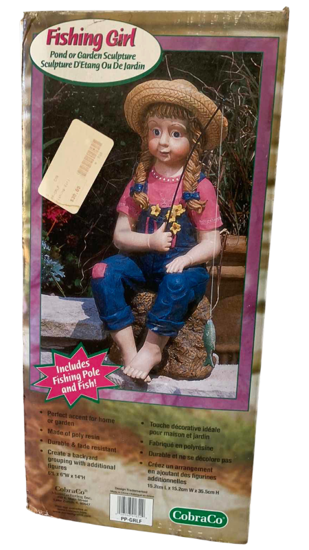View 1 of FISHING GIRL GARDEN SCULPTURE POLY RESIN 14" TALL