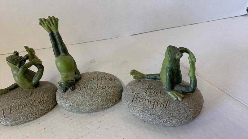 View 3 of THREE RESIN YOGA FROGS 3 1/2" TALL