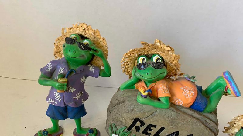 View 2 of THREE RESIN FROGS TALLEST 6 1/2"