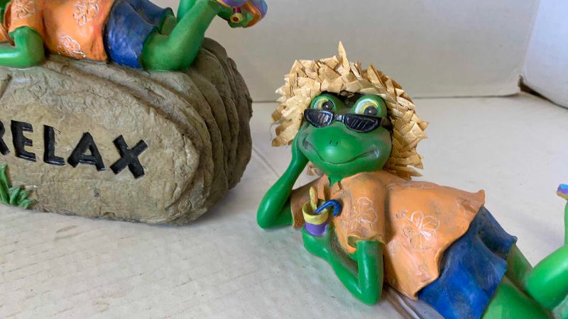 View 3 of THREE RESIN FROGS TALLEST 6 1/2"