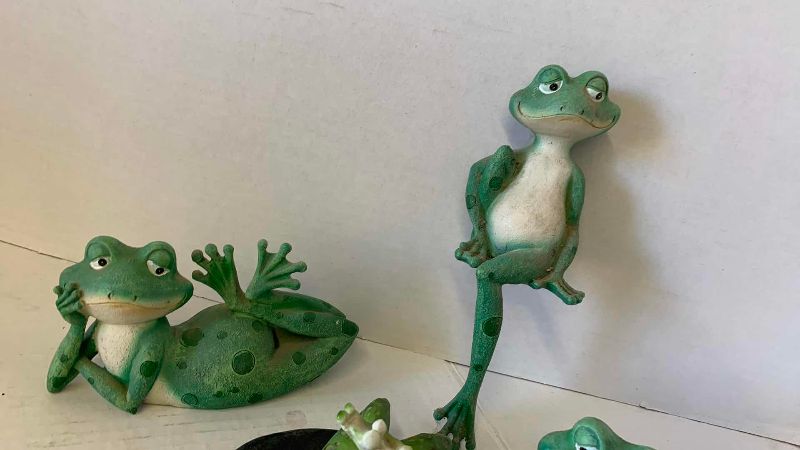 View 2 of FOUR RESIN FROGS LONGEST 8 INCHES