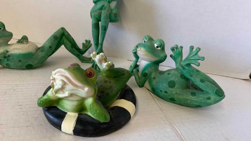 View 2 of FOUR RESIN FROGS LONGEST 8 INCHES