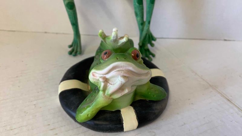 View 3 of THREE RESIN FROGS TALLEST 8 INCHES