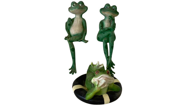 View 1 of THREE RESIN FROGS TALLEST 8 INCHES