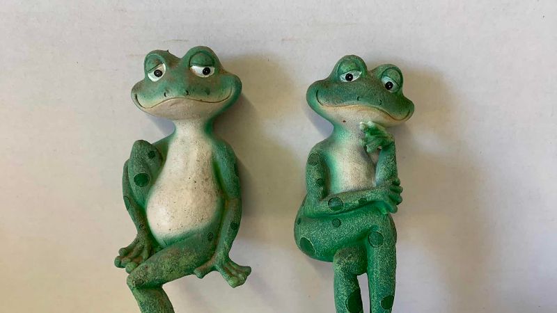 View 2 of THREE RESIN FROGS TALLEST 8 INCHES