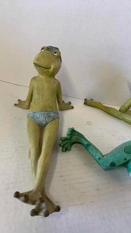 View 2 of THREE RESIN FROGS LONGEST 9 INCHES