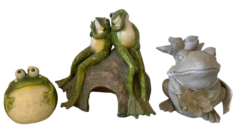 View 1 of THREE RESIN FROGS TALLEST IS 10 INCHES