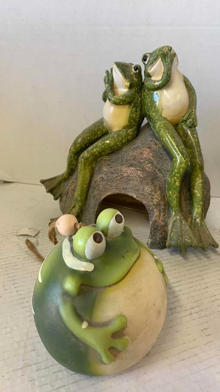 View 2 of THREE RESIN FROGS TALLEST IS 10 INCHES