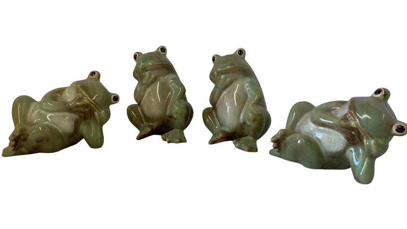 View 1 of FOUR PORCELAIN FROGS TALLEST 6 INCHES