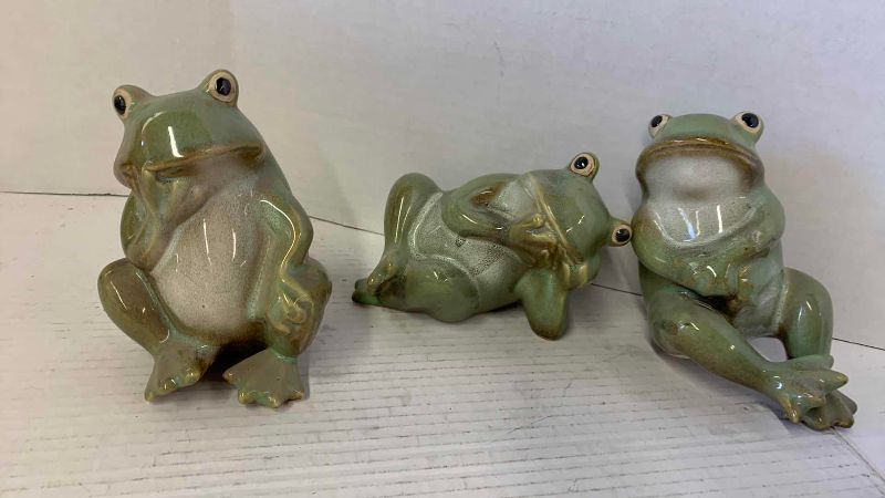 View 3 of FOUR PORCELAIN FROGS TALLEST 6 INCHES