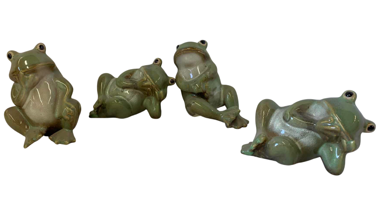 View 1 of FOUR PORCELAIN FROGS TALLEST 6 INCHES